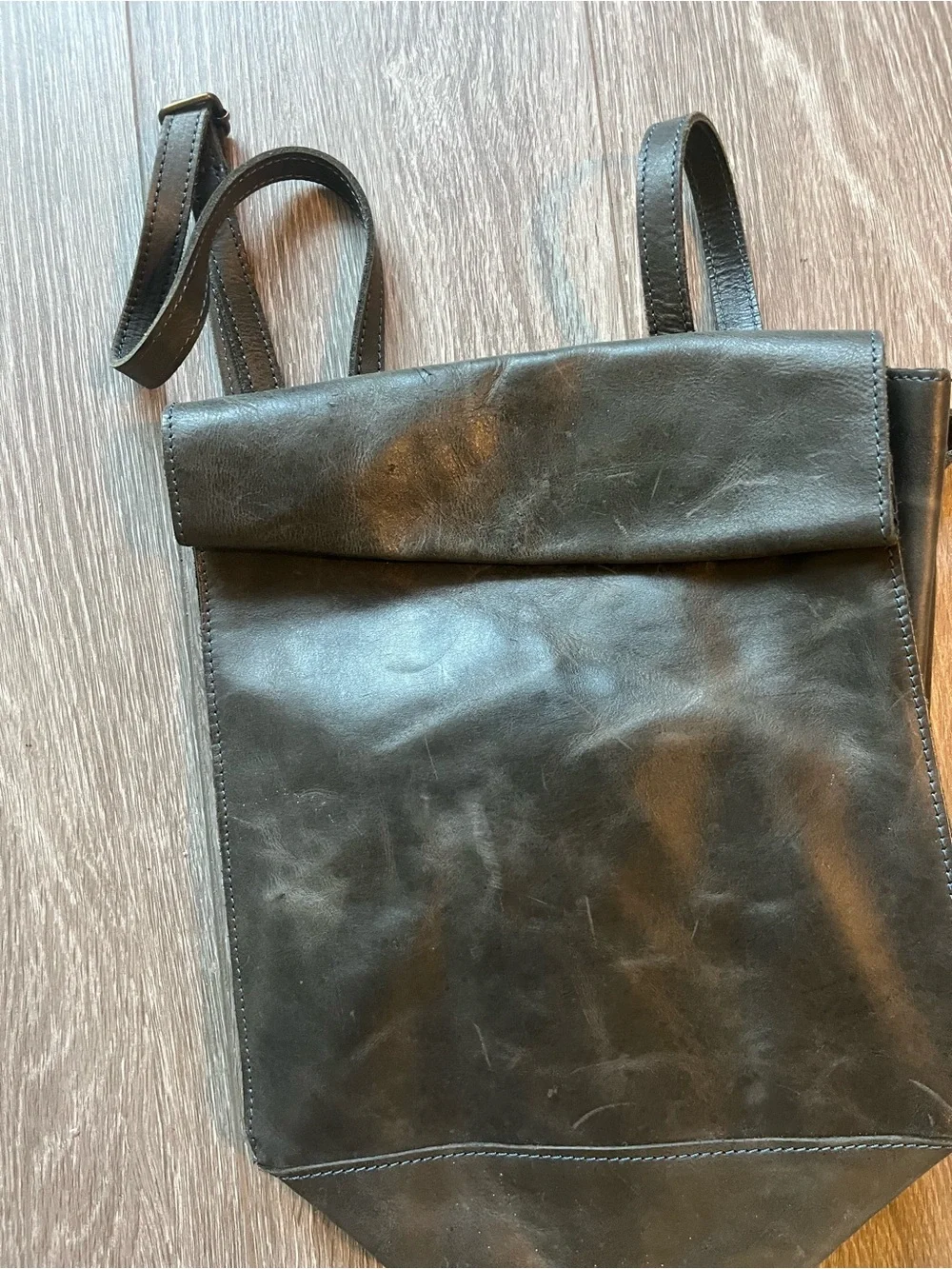 Black Leather Roll-Top Shoulder Bag